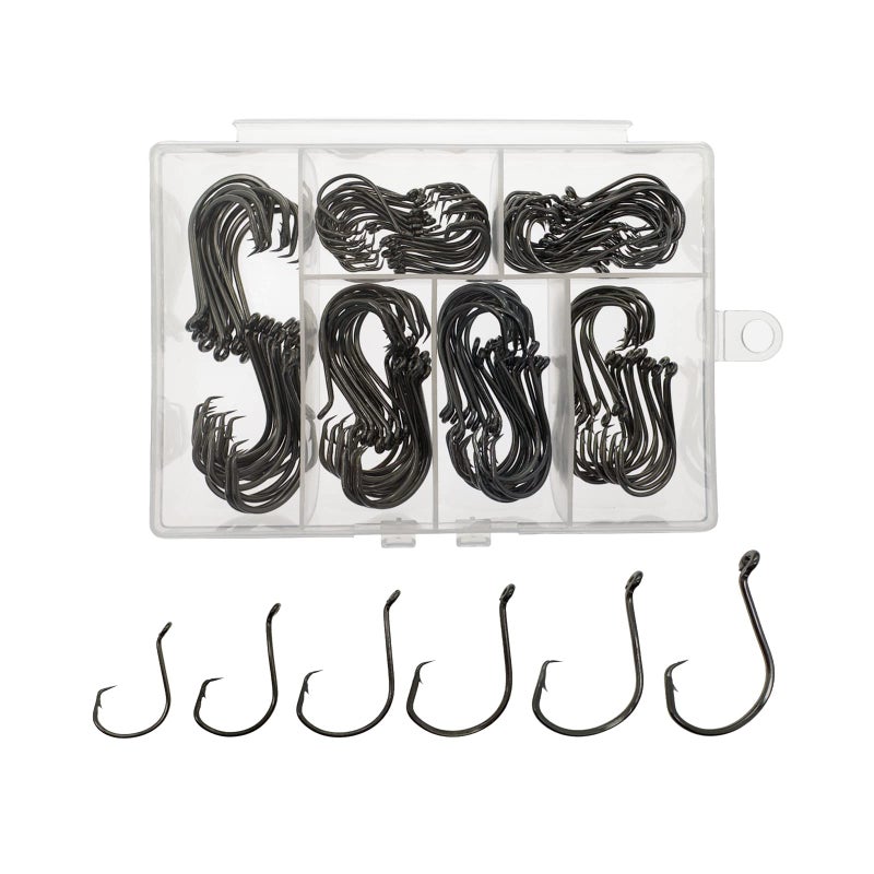Afmivs Circle Hooks Saltwater, 160pcs Fishing Hooks Saltwater, 6 Sizes Fish Hooks, Catfish Hooks Octopus Hooks, Saltwater Hooks #2#1 1/0 2/0 3/0 4/0, Black High Carbon Steel with Portable Plastic Box - Image 1