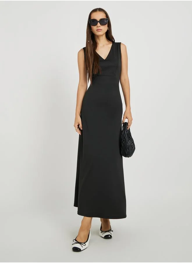 تايك تو Take Two Solid Sleeveless V-Neck Maxi Dress