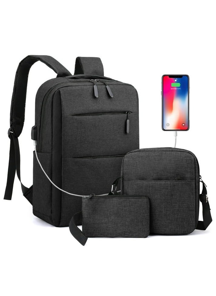 FANGFANGOTD Laptop Backpack 15" Travel Business Work Bag Water Resistant Daypack with USB Charging Port Black - Image 2