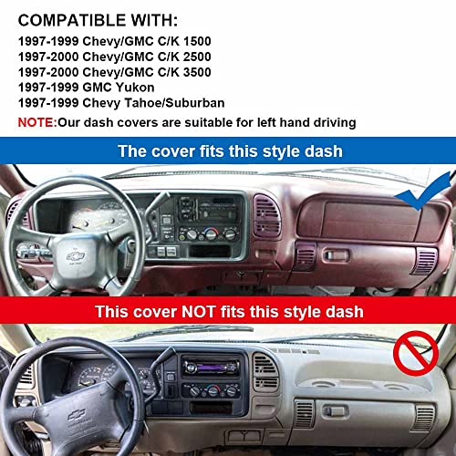 HanLanKa Dash Cover Custom Fit for 1997-2000 Chevy Chevrolet/GMC C1500 C2500 C3500 K1500 K2500 K3500, 1997-1999 GMC Yukon/Chevy Tahoe, 1999-2000 Cadillac Escalade,Dashboard Cover Mat Pad (Gray) - Image 2