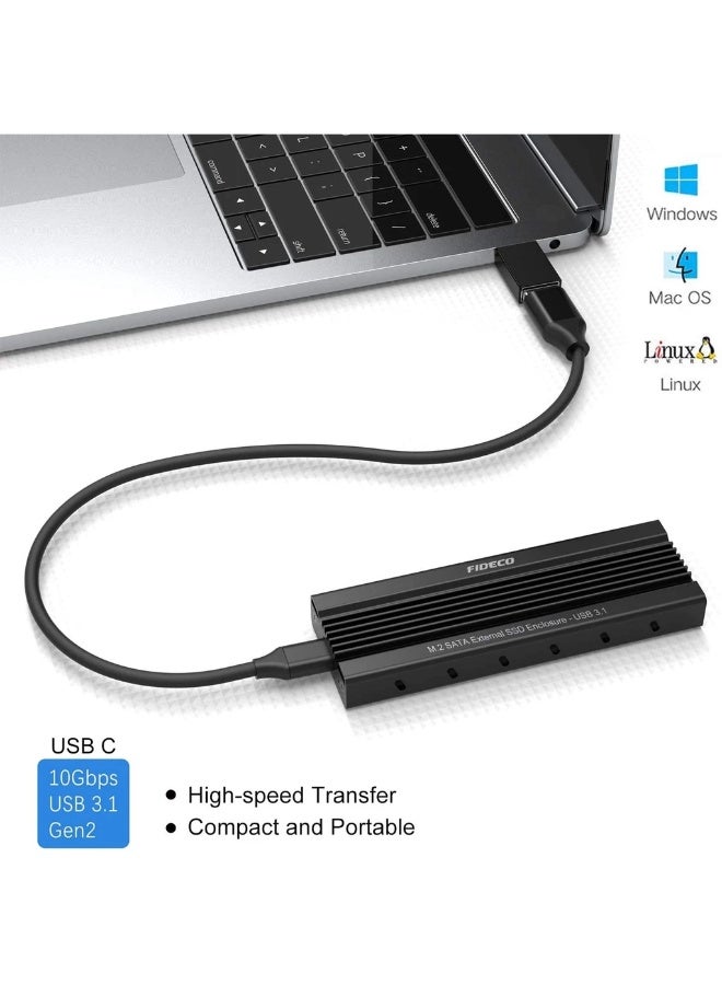 FIDECO USB 3.1 Gen 2 M.2 SATA NGFF SSD Enclosure M203CS, 10Gbps External SSD Case - Image 2