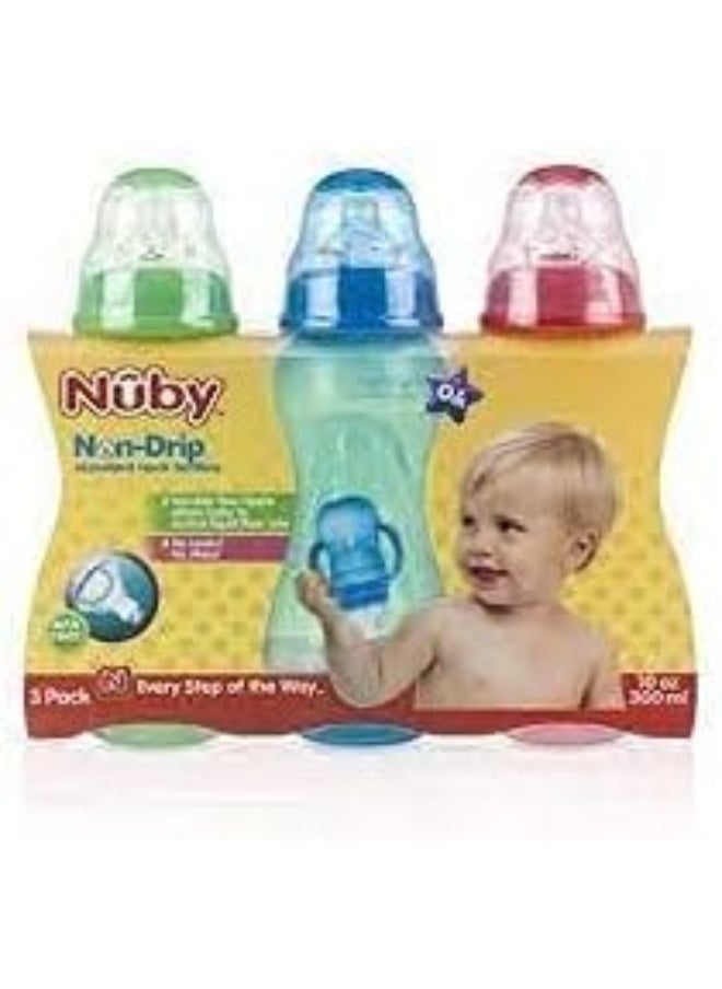 Nuby Nuby Non-Drip Standard Neck Bottles, 10 Ounce (Orange/Green/Aqua)  - Image 2
