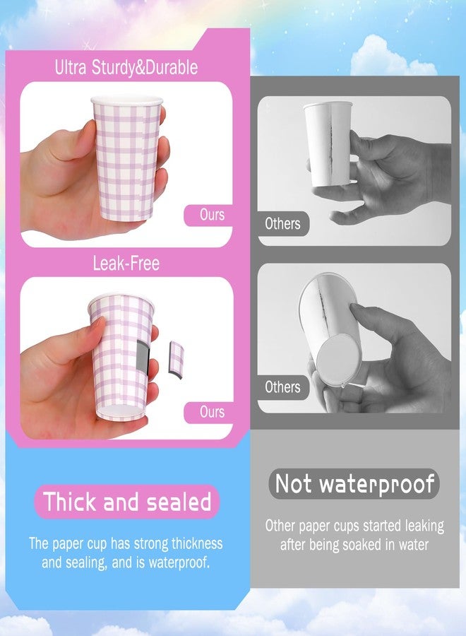 tchrules 9oz Gingham Disposable Paper Cups [100-Pack]- Double Wall Hot & Cold Drink Cups for Coffee/Tea Party, 4Color (25 Each) Checkered Cups Microwave Safe - Image 2