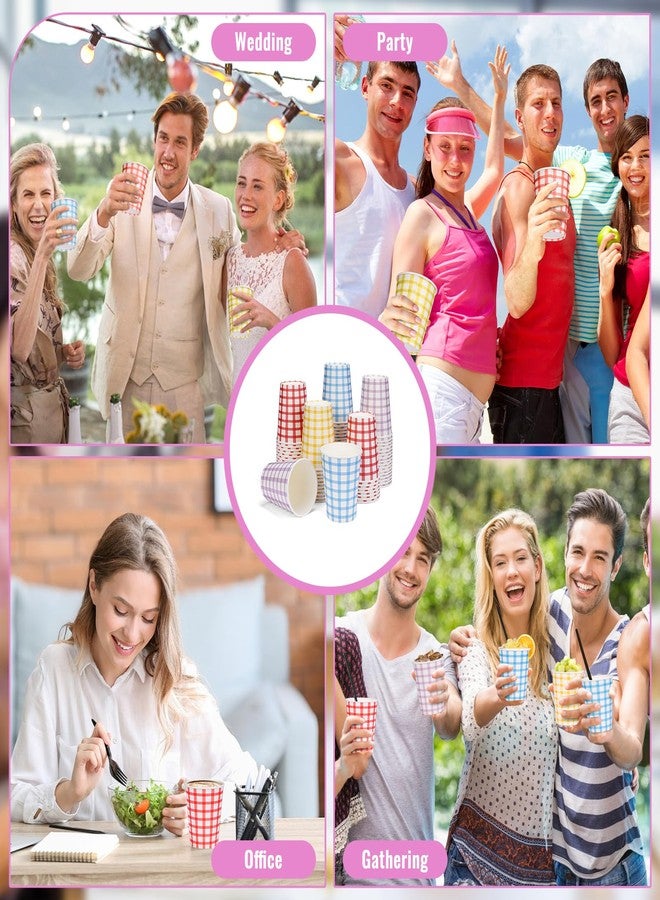 tchrules 9oz Gingham Disposable Paper Cups [100-Pack]- Double Wall Hot & Cold Drink Cups for Coffee/Tea Party, 4Color (25 Each) Checkered Cups Microwave Safe - Image 4