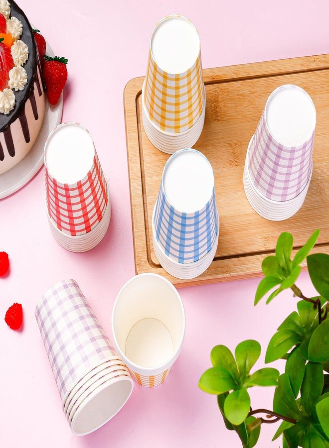 tchrules 9oz Gingham Disposable Paper Cups [100-Pack]- Double Wall Hot & Cold Drink Cups for Coffee/Tea Party, 4Color (25 Each) Checkered Cups Microwave Safe - Image 5