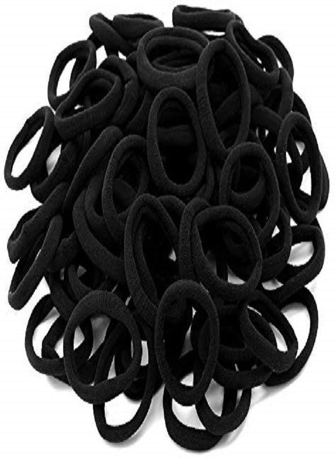 Blubby 100 Pcs Black Cotton Hair Ties,Seamless Hair Bands Ponytail Holders Thick Hair No Damage Hair Ties for Women & Girl, Black - Image 2