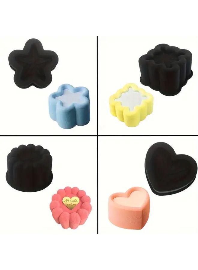 4pcs Single Concave Black Baking Mold Set Heart Flower Star Shape Fruit Pudding Tool - Image 1
