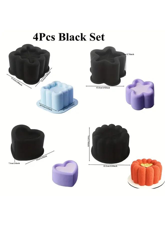 4pcs Single Concave Black Baking Mold Set Heart Flower Star Shape Fruit Pudding Tool - Image 3