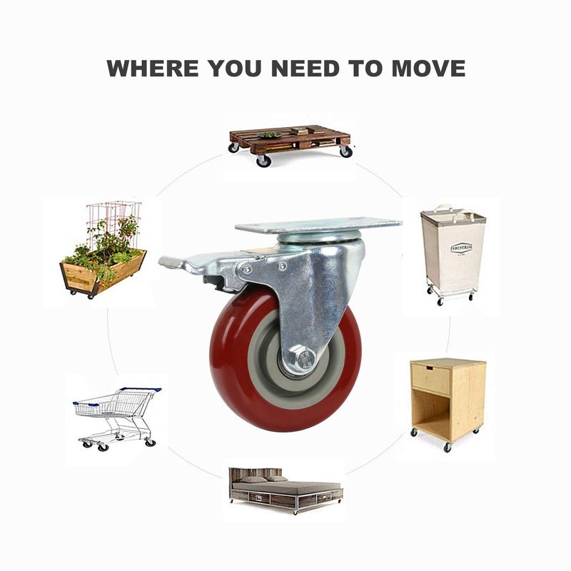 Copsrew Copsrew 3 Swivel Caster Wheels with Safety Dual Locking and Polyurethane Foam No Noise Wheels1000lbs Heavy Duty Casters Set of 4 - Image 5