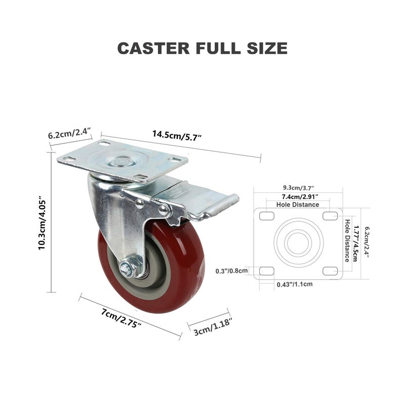 Copsrew Copsrew 3 Swivel Caster Wheels with Safety Dual Locking and Polyurethane Foam No Noise Wheels1000lbs Heavy Duty Casters Set of 4 - Image 3