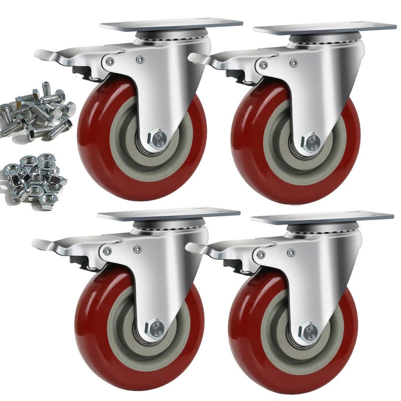 Copsrew Copsrew 3 Swivel Caster Wheels with Safety Dual Locking and Polyurethane Foam No Noise Wheels1000lbs Heavy Duty Casters Set of 4 - Image 1