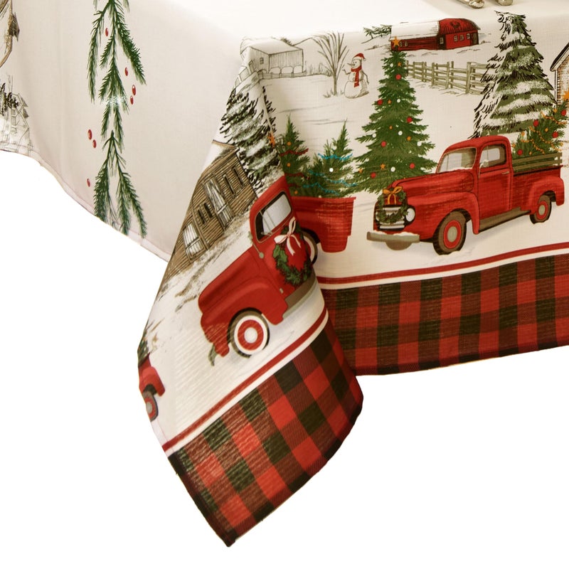 Elrene Home Fashions Vintage Truck Christmas Tree Farm Polyester Tablecloth 60X120 Rectangle - Image 2