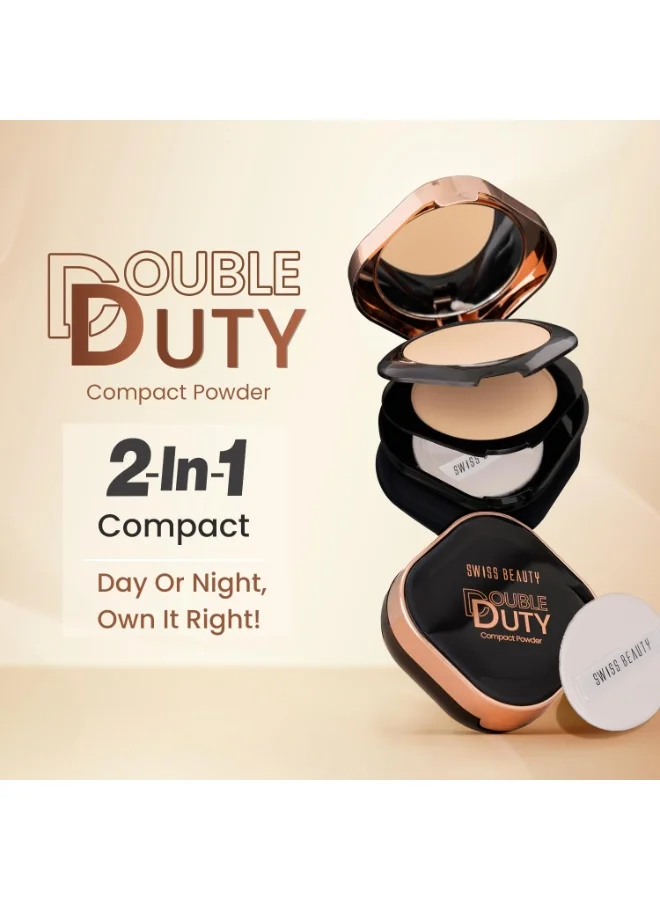سويس بيوتي بودرة مضغوطة "دبل ديوتي" (Double Duty) 2 في 1 من سويس بيوتي – تغطية مطفية قابلة للتعزيز، غنية بفيتامين E وحمض الهيالورونيك، تخفي العيوب، مزودة بمرآة مدمجة، منتج نباتي ولم يتم اختباره على الحيوانات، 18 جم – الدرجة 2: Vanilla Sand/Vanilla Glow