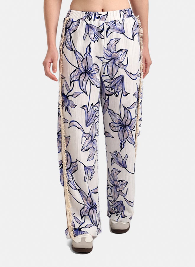 Carina Floral Pants with Fringe Detail - Image 1
