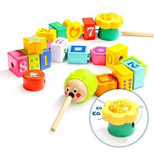 TOP BRIGHT Wooden Lacing Beads for Toddlers Kids Fine Motor Skills Montessori Toys for 2 Year Old Girls Boys Threading Toys for Two Year Old Girl Birthday Gifts - Image 1