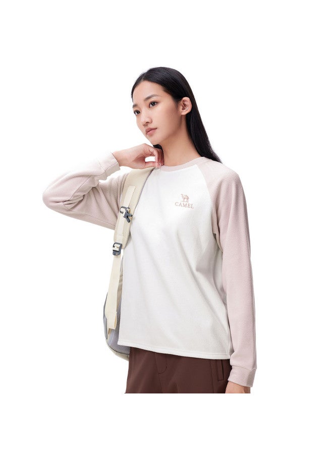 camel Women's Outdoor Fleece Base Layer Shirt, Windproof Plush Fleece Warm Top, Round Neck Fleece Jacket, Pullover Fleece Coat - Image 2