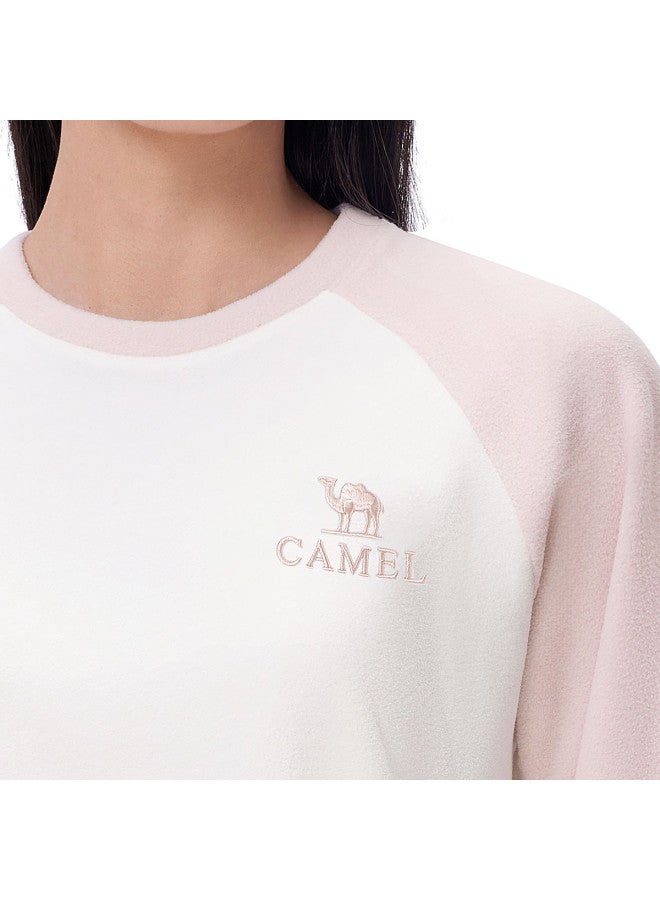 camel Women's Outdoor Fleece Base Layer Shirt, Windproof Plush Fleece Warm Top, Round Neck Fleece Jacket, Pullover Fleece Coat - Image 5