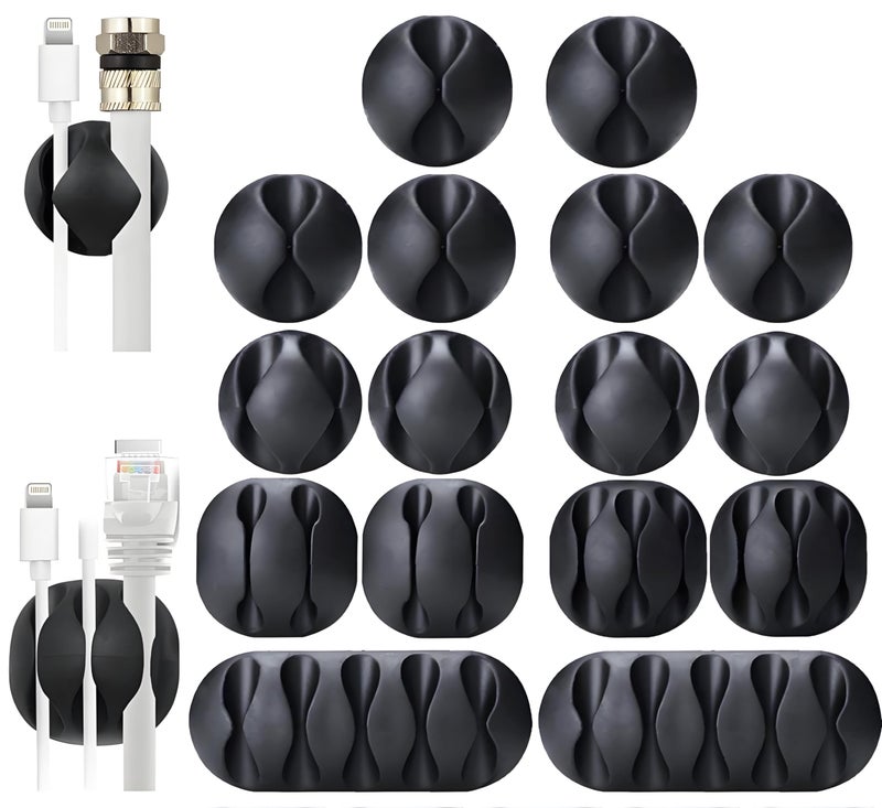 OHill 16Pack Black Cord Organizer Adhesive Cable Clips Holder for Desk Wall Car Wire Management Clips for iPhone Charger USB Computer Cables Cord Keepers with Strong Sticky Backing