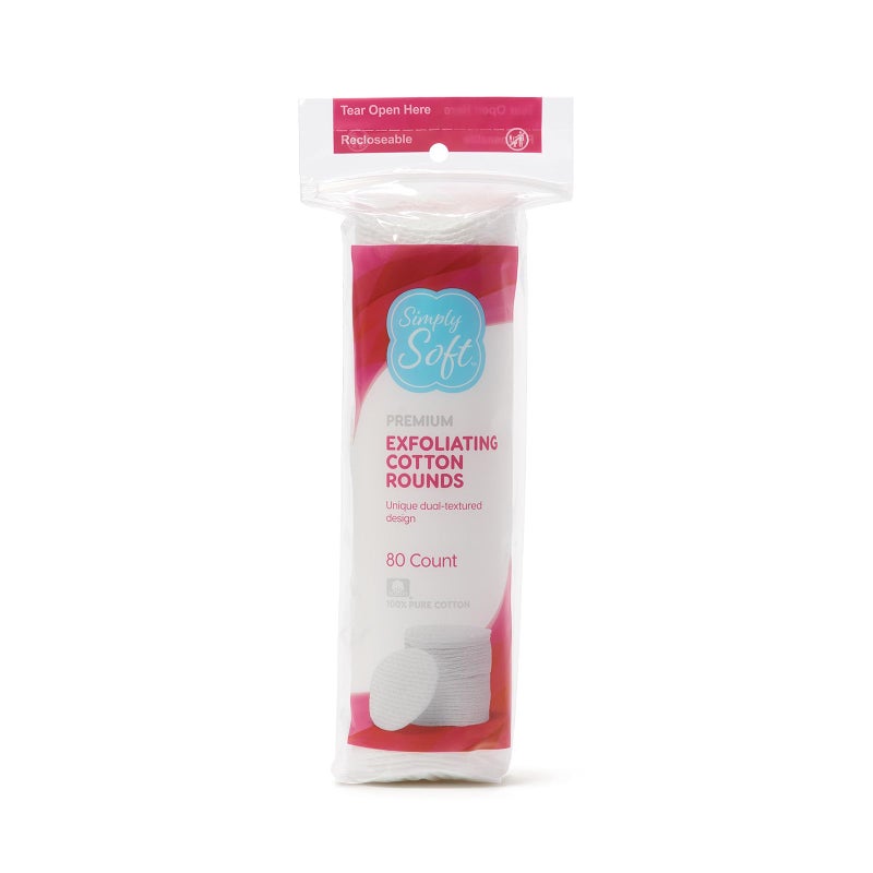 Simply Soft Hypoallergenic Exfoliating Dual Textured Cotton Rounds Pads, 80 Count (Pack of 6) - Image 2