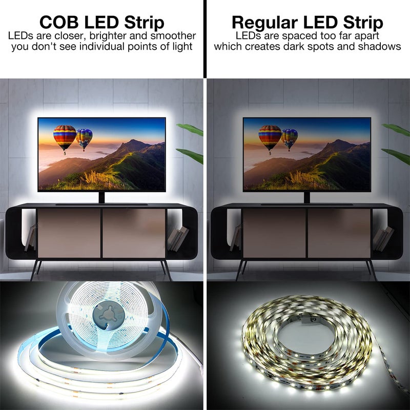 DAYBETTER COB LED Strip, 16.4 ft White LED Strip Lights, Dimmable LED Light Strip 6500K Bright Daylight White, 24V, 1600LEDs, 2835 Flexible LED Tape Light for TV, Bedroom, Kitchen Cabinet, Closet - Image 3