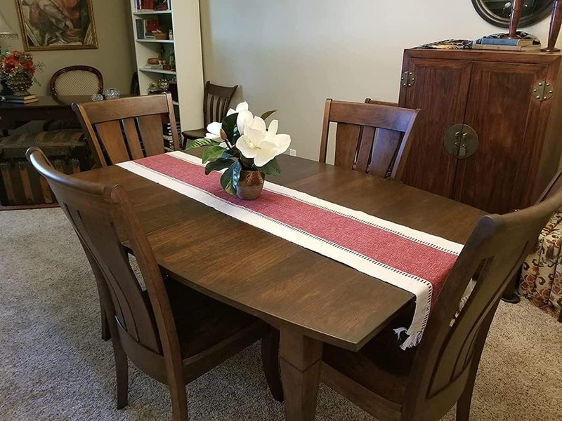 CRAZYWEAVES 100% Cotton Table Runner for 4 Seater Dining Table, Durable with Modern Patterns, Parties and Home Décor, Quick Absorption Handcrafted with Tissles (Red, 152 cm x 32 cm) - Image 1