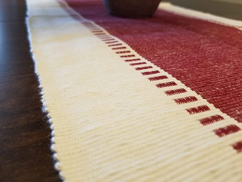 CRAZYWEAVES 100% Cotton Table Runner for 4 Seater Dining Table, Durable with Modern Patterns, Parties and Home Décor, Quick Absorption Handcrafted with Tissles (Red, 152 cm x 32 cm) - Image 2