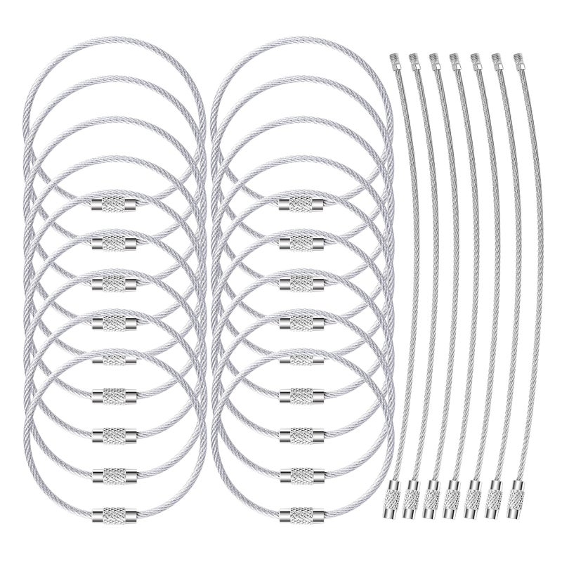 Bidponds 25 Pack Wire Keychain Cable 2mm 6.3 Inches Nylon Coated Stainless Steel Screw Lock Key Ring Loop for Hanging Luggage Tags or ID Tags, Silver - Image 1