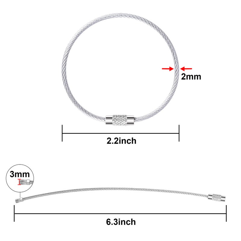 Bidponds 25 Pack Wire Keychain Cable 2mm 6.3 Inches Nylon Coated Stainless Steel Screw Lock Key Ring Loop for Hanging Luggage Tags or ID Tags, Silver - Image 2