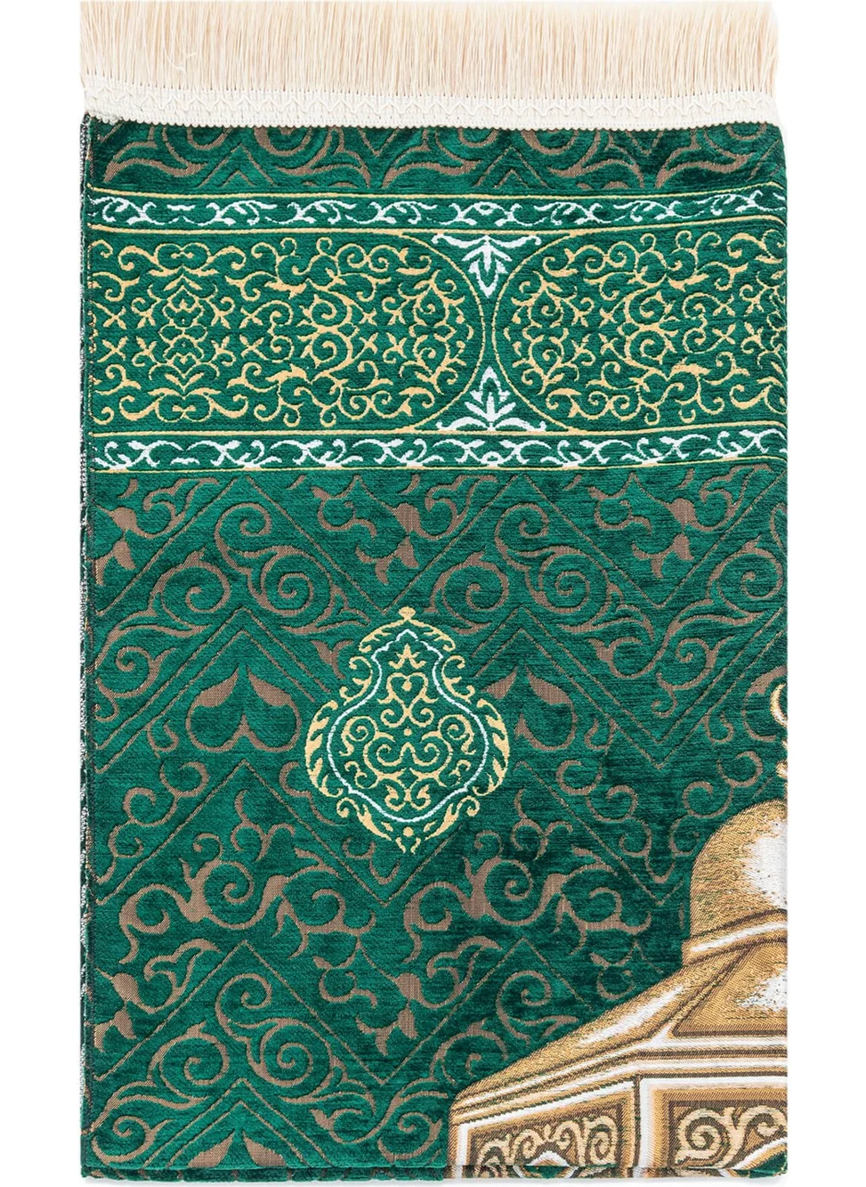 İhvan Online Ihvan Online Makam Ibrahim Modeled Ultra Luxury Green Color Chenille Prayer Rug 20