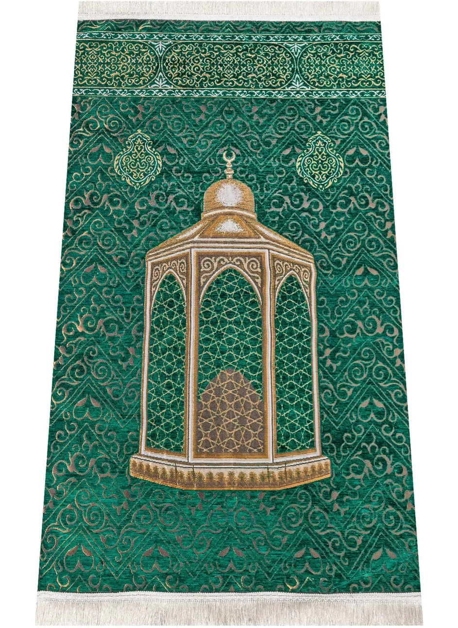 İhvan Online Ihvan Online Makam Ibrahim Modeled Ultra Luxury Green Color Chenille Prayer Rug 20