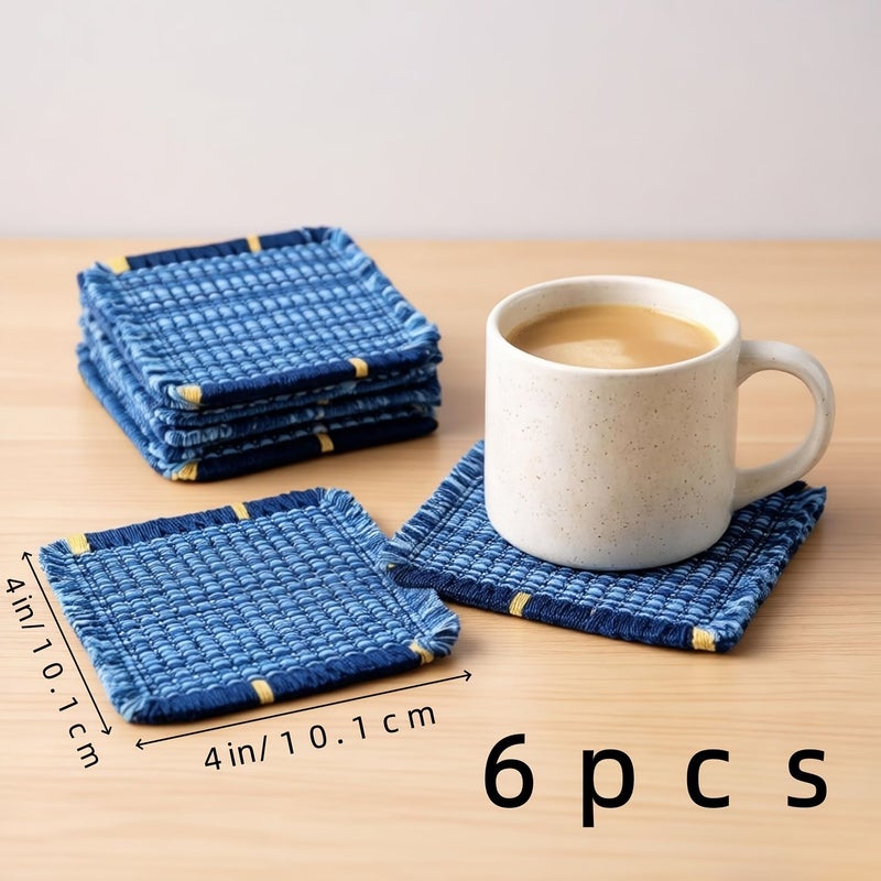 A Set Of 6 Handmade Woven Fabric Coasters For Home Decoration Heat Resistant Mats For Teacups Living Room Coffee Table Decor - Image 3