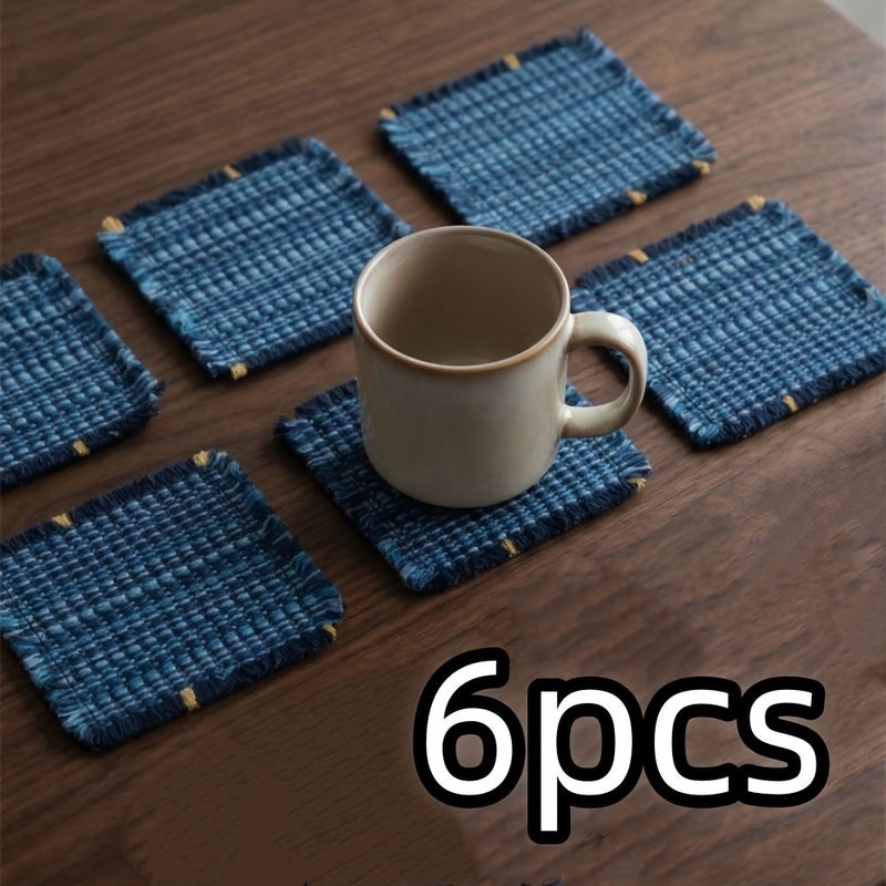 A Set Of 6 Handmade Woven Fabric Coasters For Home Decoration Heat Resistant Mats For Teacups Living Room Coffee Table Decor - Image 2