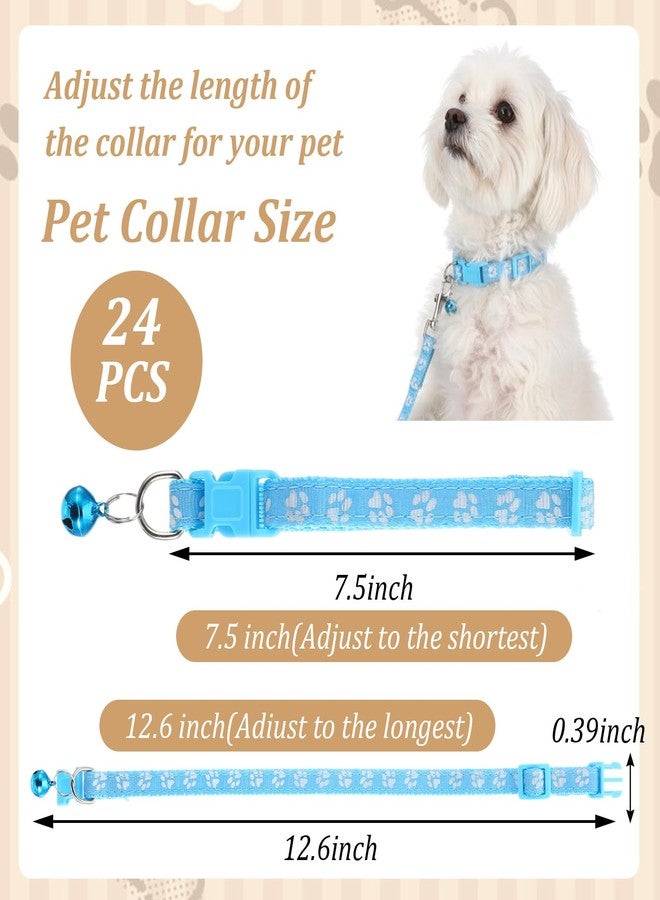 Caeuiciw 48 Pcs Dog Collar and Leash Set, Polypropylene Adjustable Puppy Collars for Small Pet Puppy Walking Training with Hook and Buckle, Litter Size(Multicolor,Paws Pattern) - Image 2