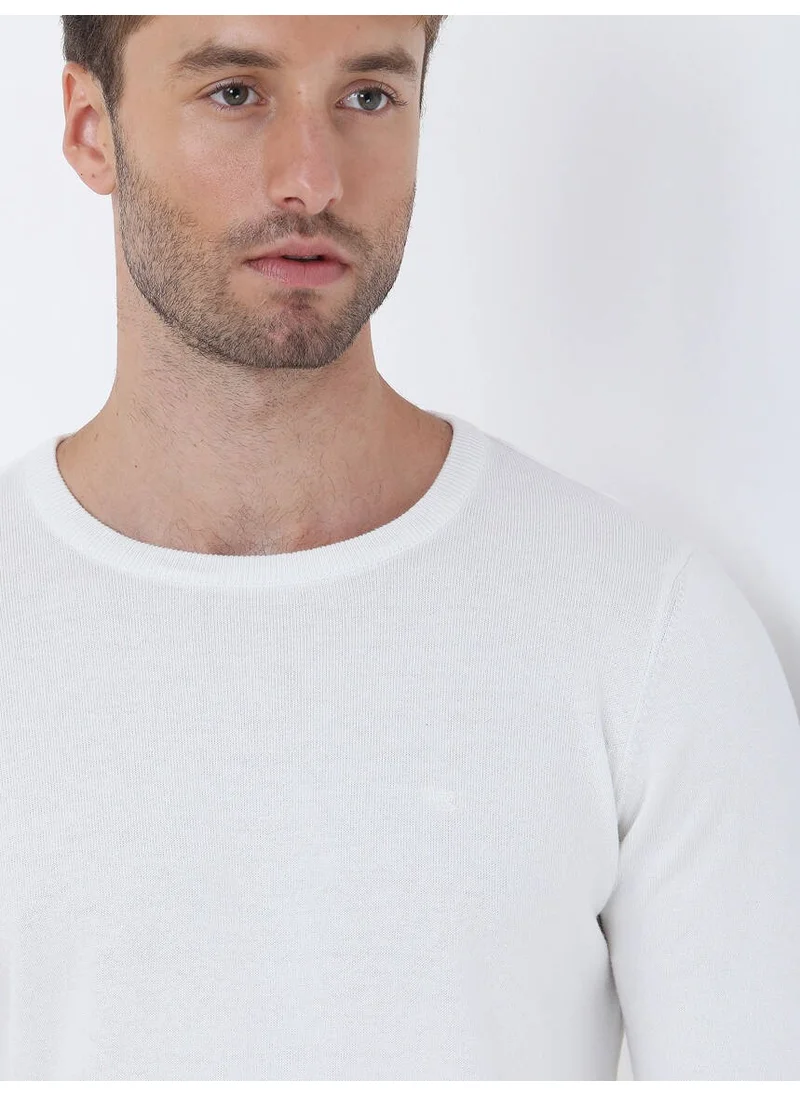 Kip Ecru Crew Neck Cotton Blend Knitwear
