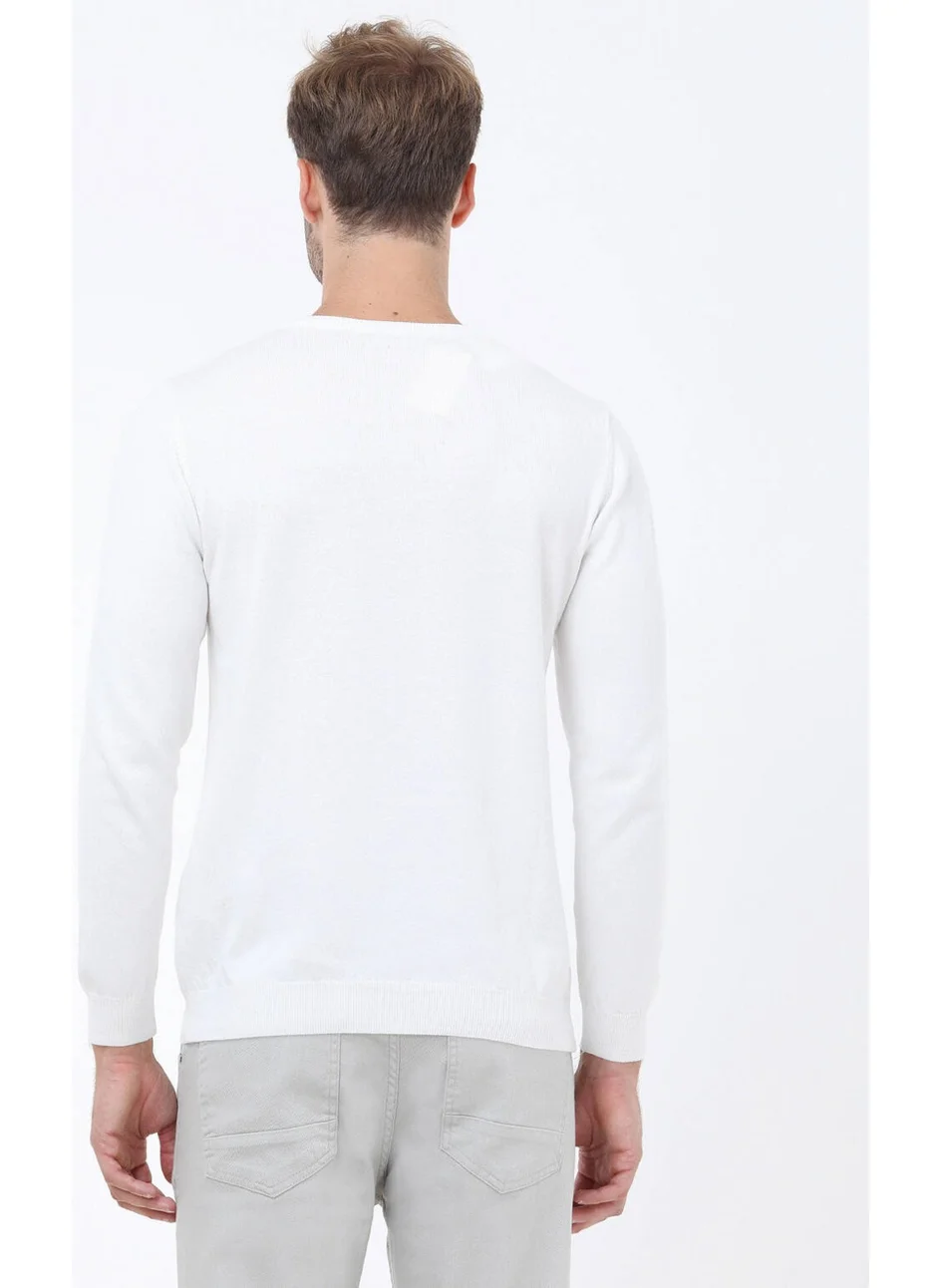 Kip Ecru Crew Neck Cotton Blend Knitwear