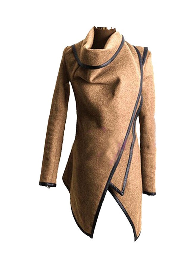 NIBEMINENT Woolen Asymmetric Hem Coat Brown 