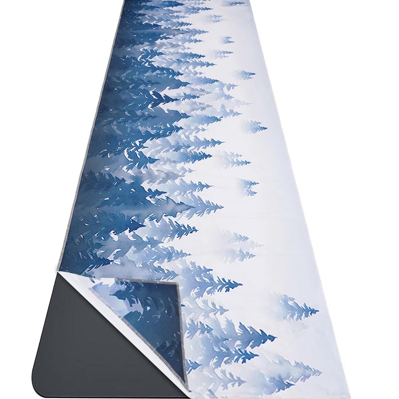 Yoga Mat Towel with Corner Pockets Microfiber Yoga Towels for Hot Yoga Non Slip Moisture Wicking Sweat Absorbent Forest Yoga Towel Easy for Travel Use in Hot Yoga Bikram Pilates and Fitness