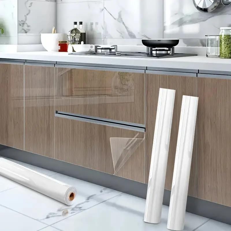 LIVECOOL Transparent Contact Paper Solid Vinyl Clear Glossy Self-Adhesive Film Cover Removable Protective Film Transparent Liners Drawers Kitchen Cabinets Desks Fridge (17x78 Inch, Clear Transparent) - Image 2