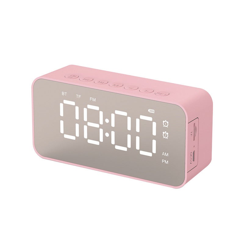 Smart AI wireless Bluetooth speaker home mirror alarm clock clock radio card outdoor mini stereo gift Q6 Pink 