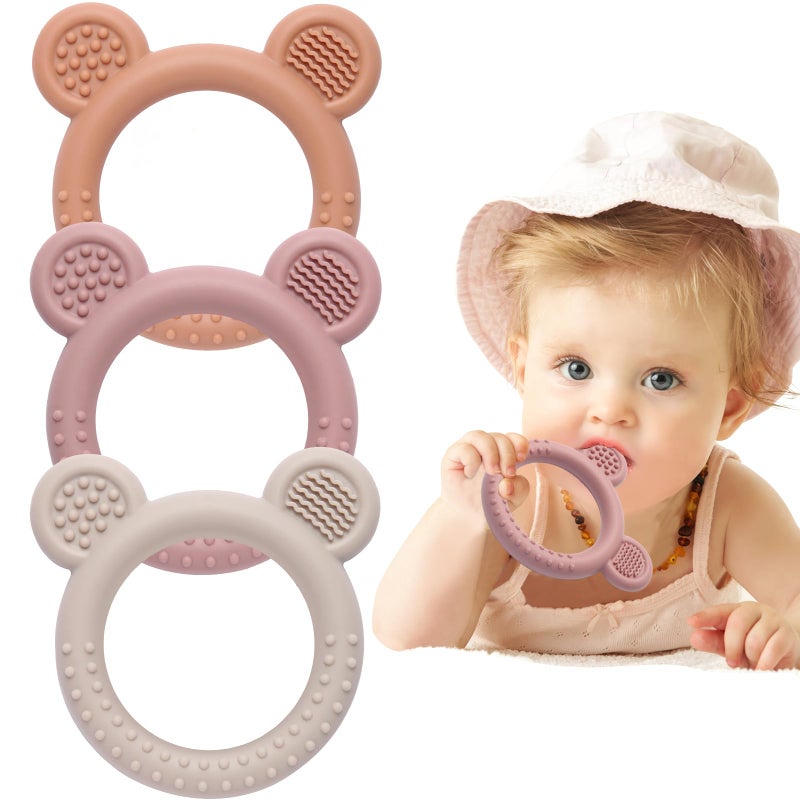 Eascrozn Baby Teething Toys 3-6 Months, Teethers for Babies 6-12 Months, Silicone Teething Ring Toys Easy to Grasp, Teething Relief for Baby Infant Toys, BPA Free - Image 1