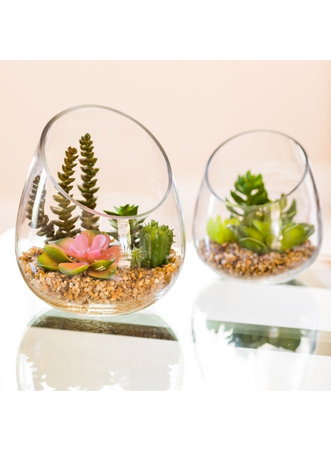 Restaurantware 6 x 7 Inch Faux Succulent, 1 Artificial Succulent - In Incline Edge Glass Terrarium, Use As Table Or Shelf Decor, Centerpiece, Plastic Fake Desk Plant, For Homes Or Weddings  - Image 3