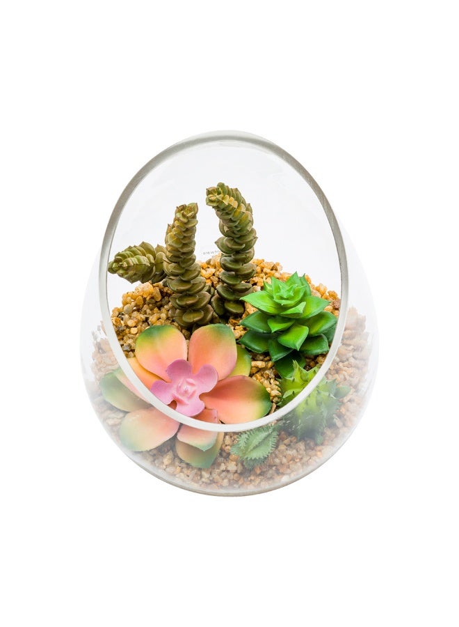Restaurantware 6 x 7 Inch Faux Succulent, 1 Artificial Succulent - In Incline Edge Glass Terrarium, Use As Table Or Shelf Decor, Centerpiece, Plastic Fake Desk Plant, For Homes Or Weddings  - Image 1