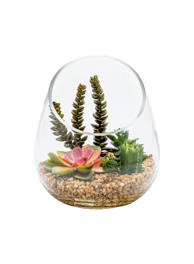 Restaurantware 6 x 7 Inch Faux Succulent, 1 Artificial Succulent - In Incline Edge Glass Terrarium, Use As Table Or Shelf Decor, Centerpiece, Plastic Fake Desk Plant, For Homes Or Weddings  - Image 2