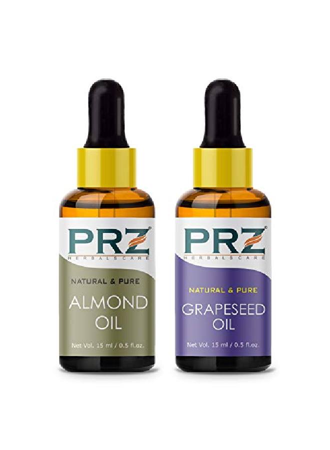 PRZ Combo of Cold Pressed Almond & Grapeseed Carrier Oil 100% Pure l & Therapeutic Grade Oil for Aromatherapy Body Massage Skin Care & Hair Growth (15ML Each) - Image 2