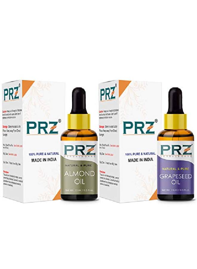 PRZ Combo of Cold Pressed Almond & Grapeseed Carrier Oil 100% Pure l & Therapeutic Grade Oil for Aromatherapy Body Massage Skin Care & Hair Growth (15ML Each) - Image 3