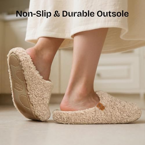 EverFoams Women's Fuzzy Slip-on Slippers Soft Comfy Memory Foam Indoor House Shoes Khaki,9-10 US - Image 5