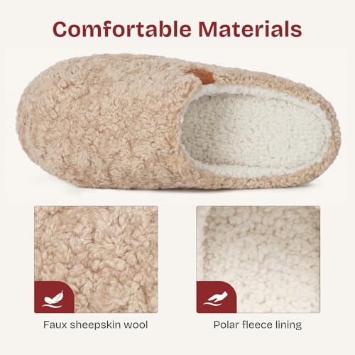 EverFoams Women's Fuzzy Slip-on Slippers Soft Comfy Memory Foam Indoor House Shoes Khaki,9-10 US - Image 3