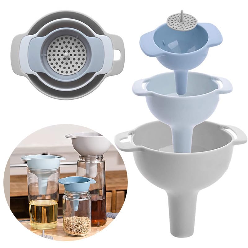 KOOSHLO 4 in 1 Multifunctional Kitchen Filter Oil Pot Funnel Set with Handle and Easy Transfer of Cooking Oil Water Juice Liquid Powder Sauce ghee - Image 1