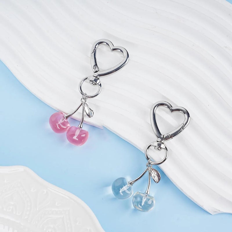 Agromusk Cute Cherry Keychain,Kawaii Cherry Bag Purse Charms for Women Car Keys Decor Gifts Stuff Accessories (Silver Pink) - Image 5