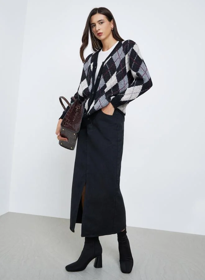ستايلي كارديجان طويل واسع بنقشة أرجيل
